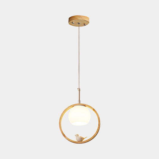 Ceiling Light Wood Pendant Light Creative Ring Bird