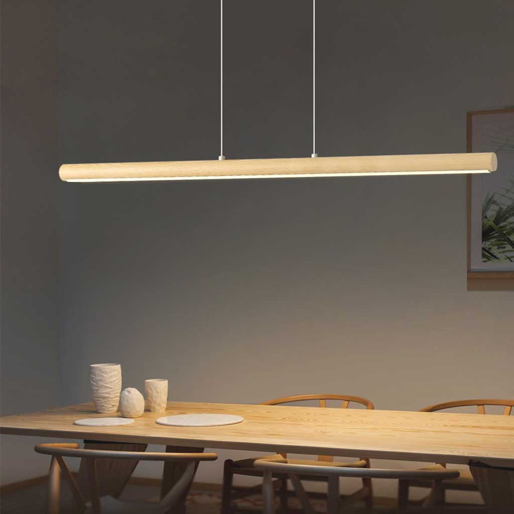 Pendant Light Modern Linear LED Dimmable, Wood & Iron
