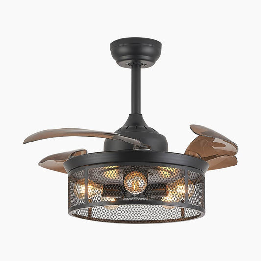 Ceiling Fan Light Cage Fandelier Retro with Retractable Blades, Coffee