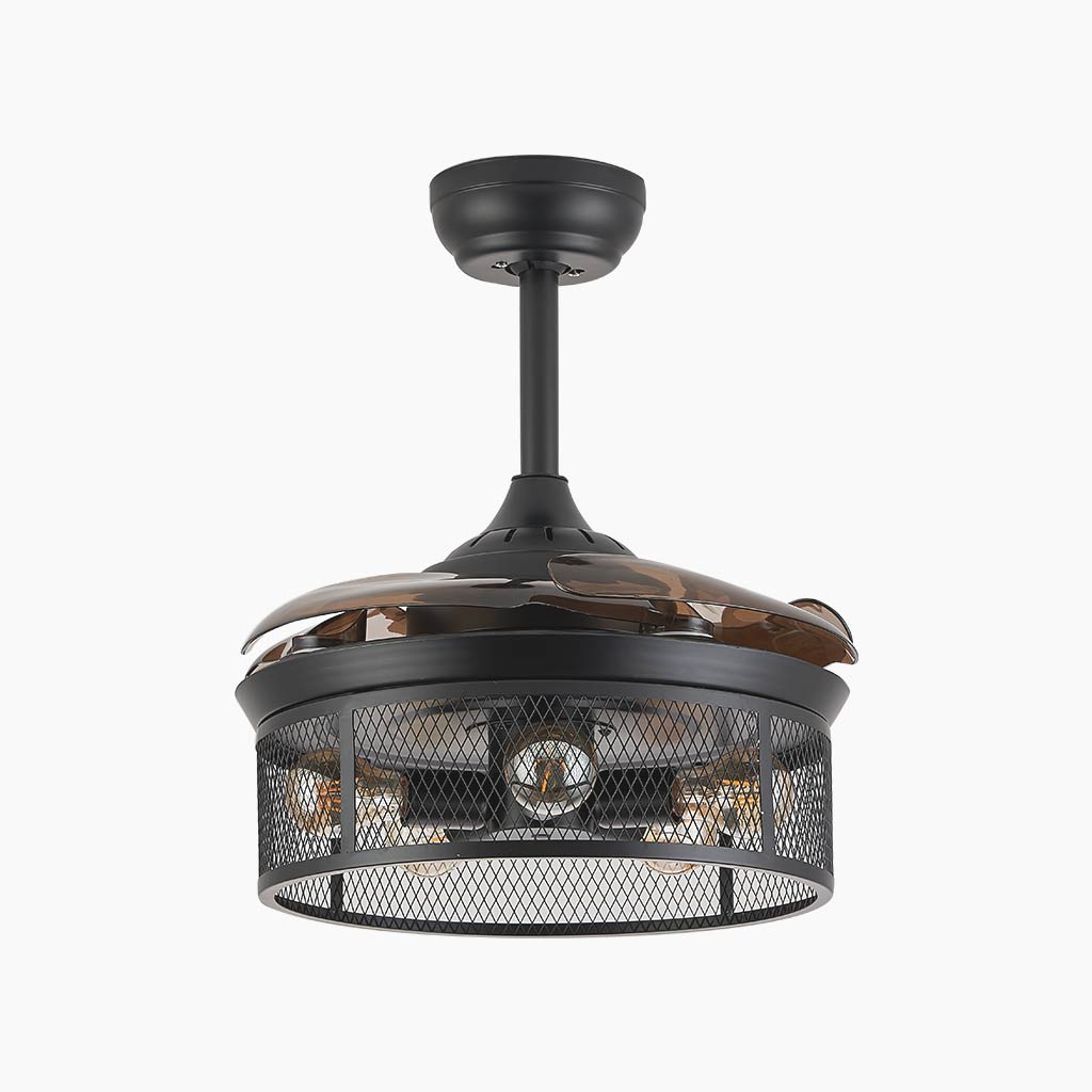 Ceiling Fan Light Cage Fandelier Retro with Retractable Blades, Coffee