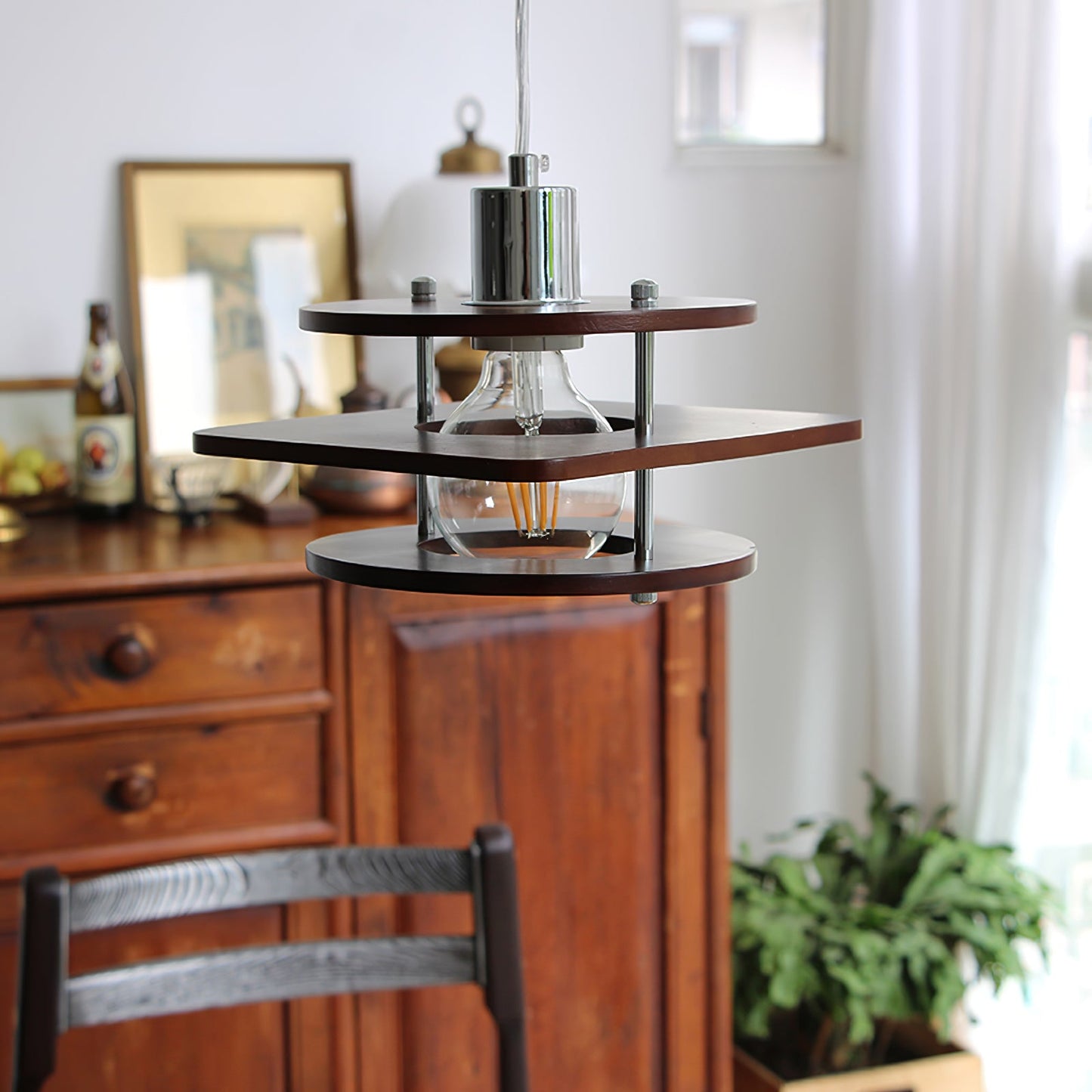 Retro Walnut Pendant Lamp