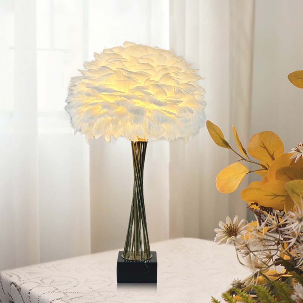 Feather Table Lamp Romantic Trophy for Bedroom