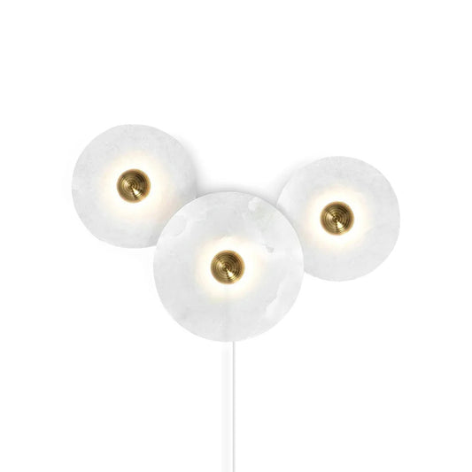 Round Alabaster Combination Plug In Wall Lamp