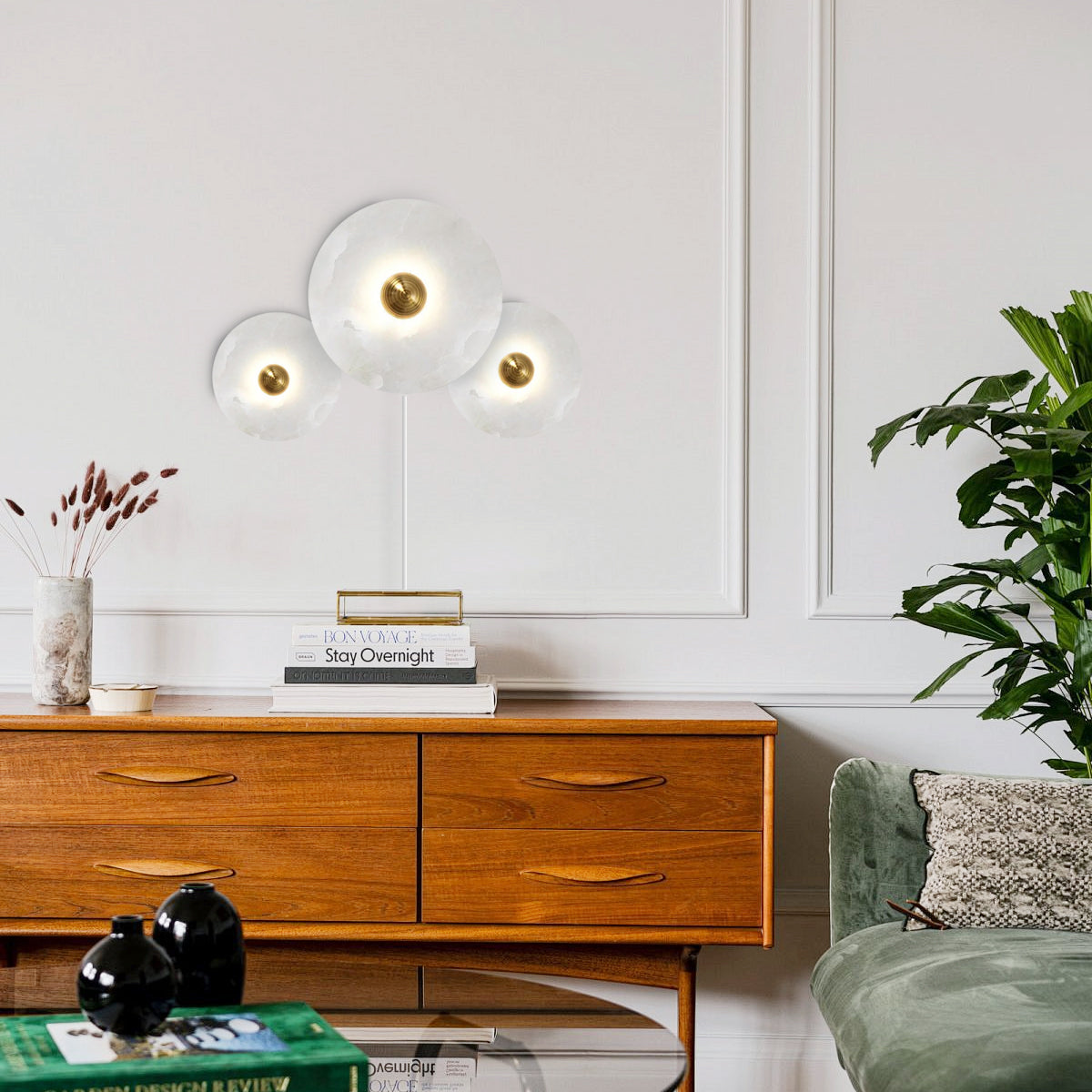 Round Alabaster Combination Plug In Wall Lamp