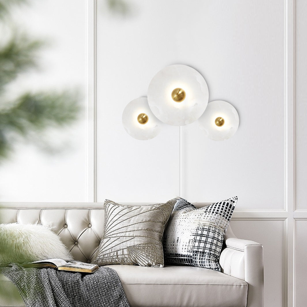 Round Alabaster Combination Plug In Wall Lamp