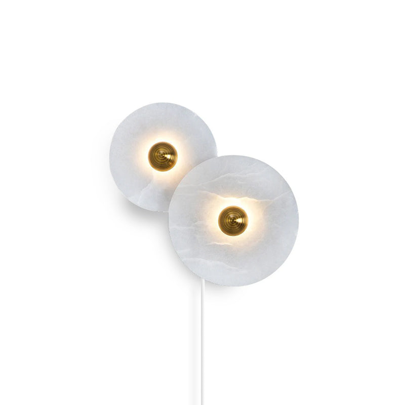 Round Alabaster Combination Plug In Wall Lamp