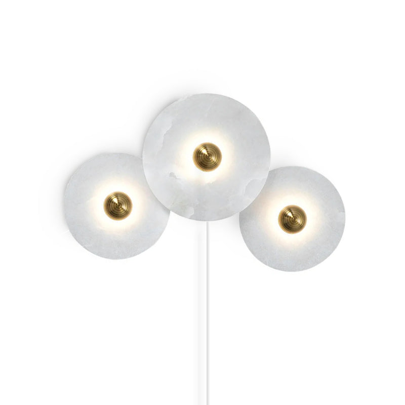 Round Alabaster Combination Plug In Wall Lamp