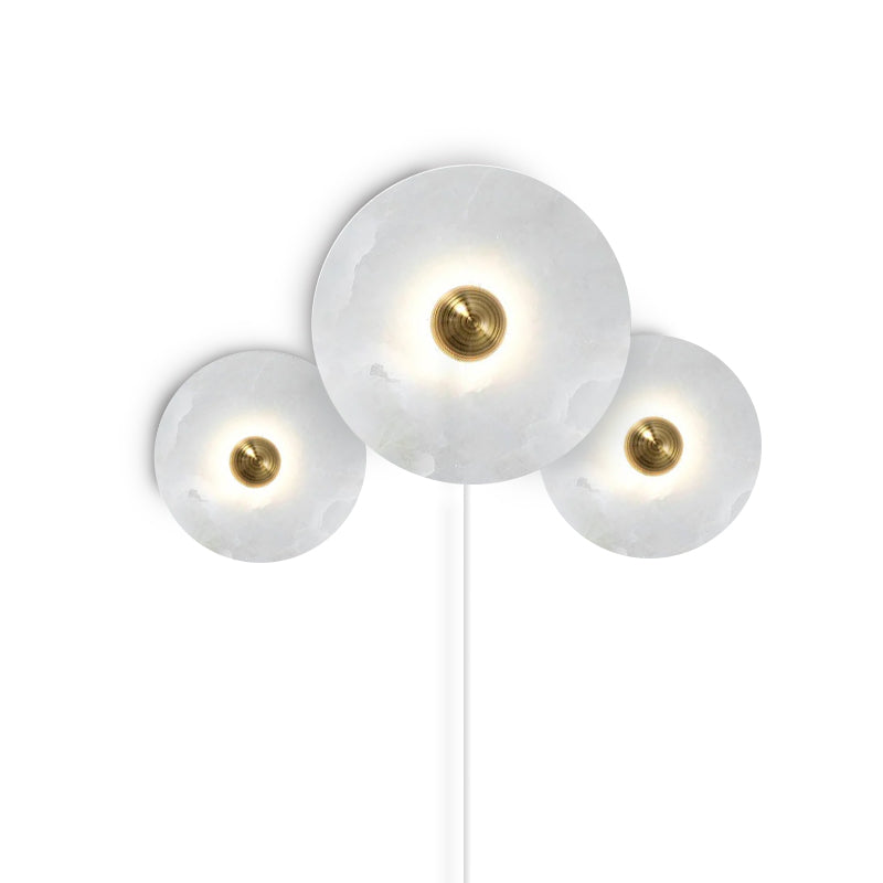 Round Alabaster Combination Plug In Wall Lamp