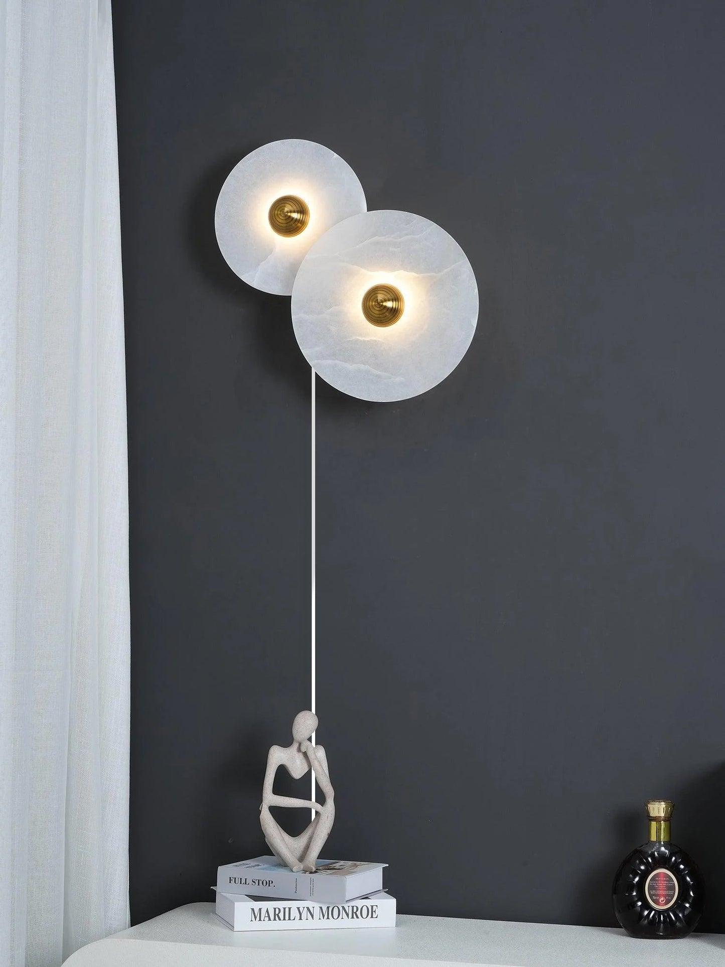 Round Alabaster Combination Plug In Wall Lamp
