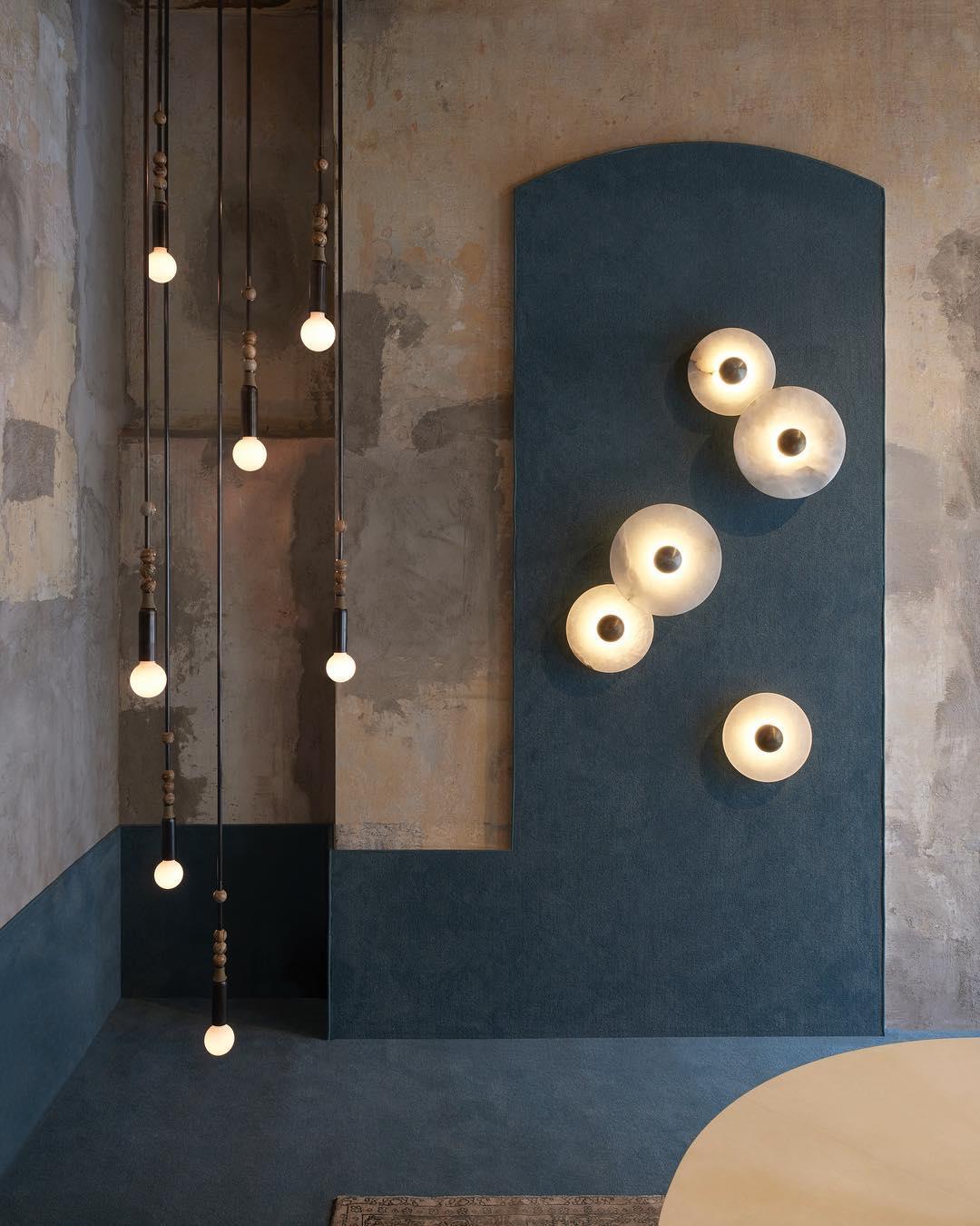 Round Alabaster Combination Wall Lamp