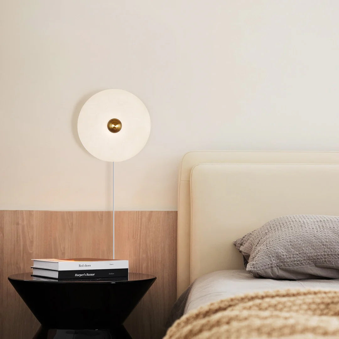 Round Alabaster Plug In Wall Lamp