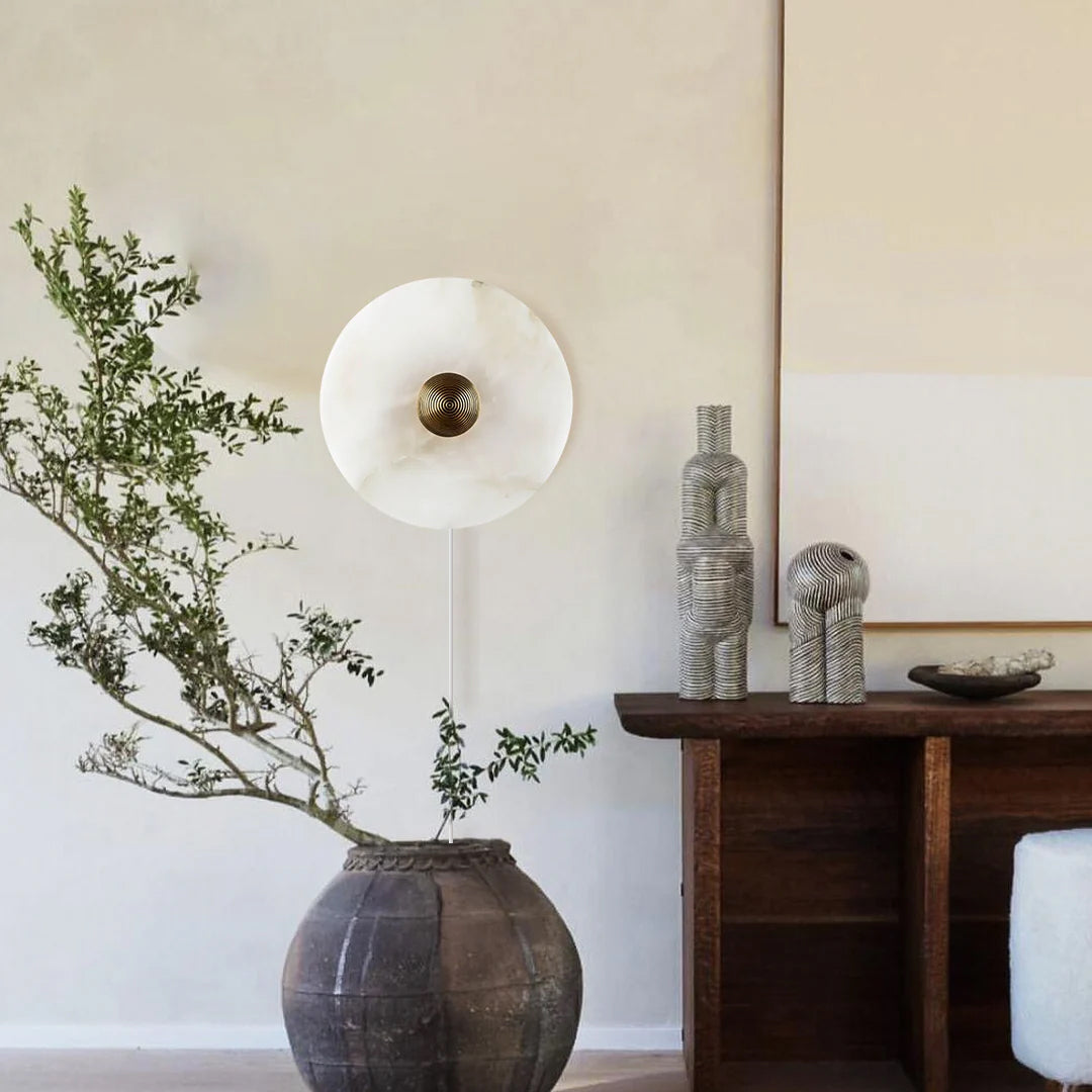 Round Alabaster Plug In Wall Lamp