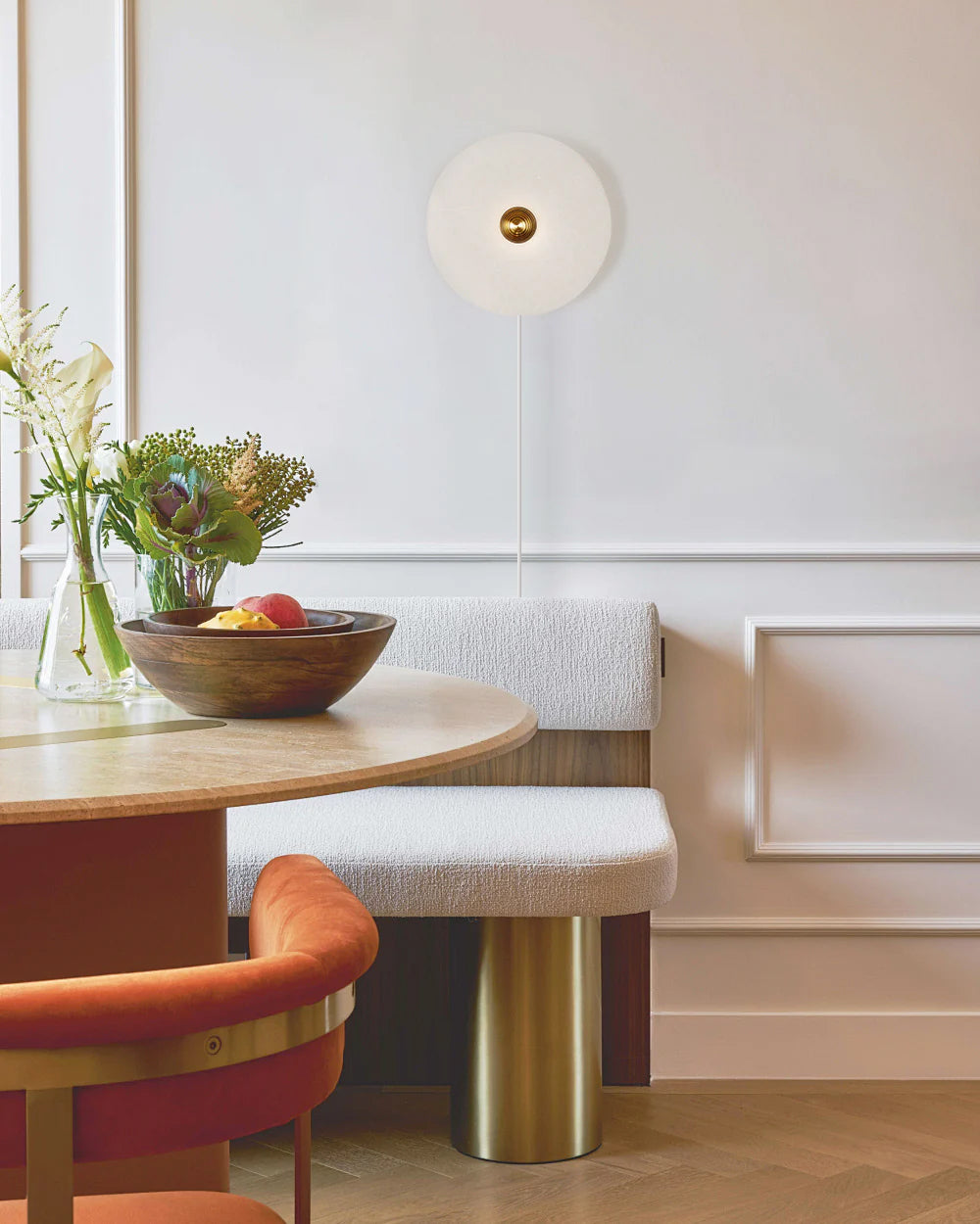 Round Alabaster Plug In Wall Lamp