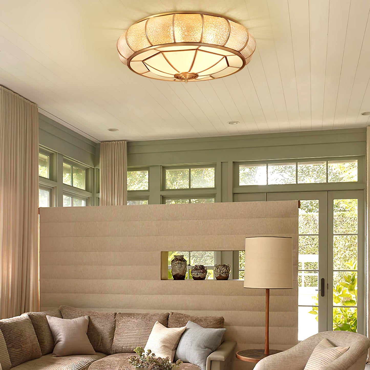 Round Textured Glass Ceiling Lamp