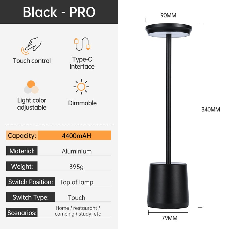 LED Night Light Table Lamps Type-c Rechargeable 4400mA