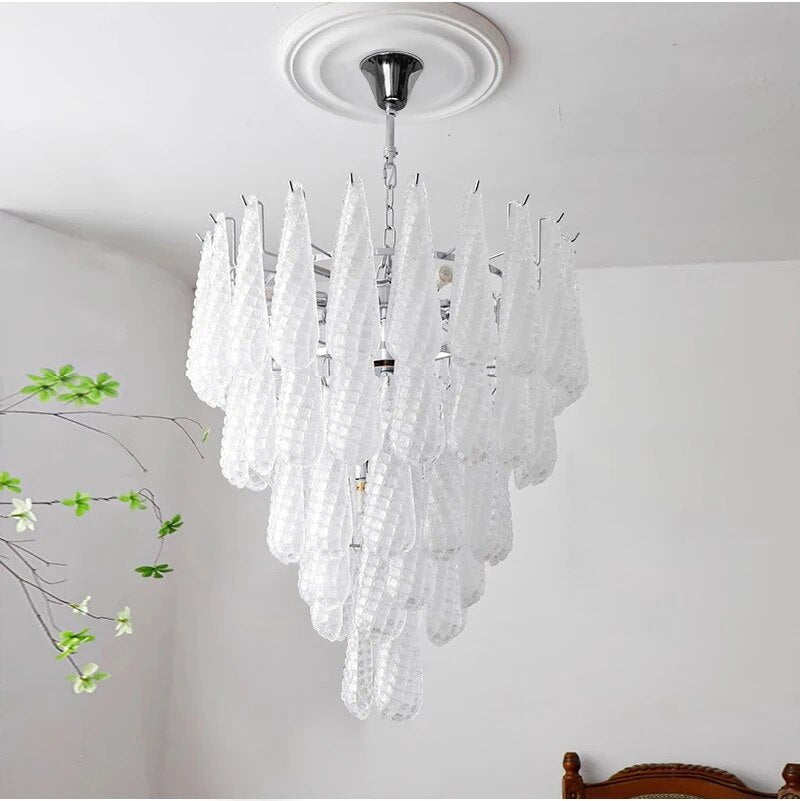 Ylk Murano White Glass Chandelier