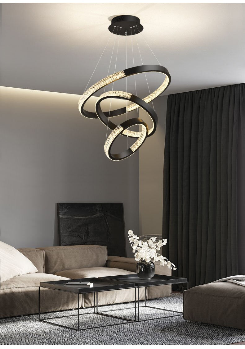 Indoors Ahsan - Gold Black Circle Rectangular Chandeliers Ceiling Lights