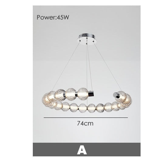 APEX Circular Ring Chrome LED Chandelier Pearl Necklace Style