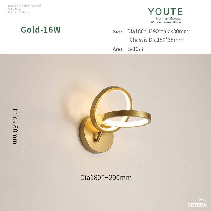 JM Nordic Wall Lamp Indoor Copper LED Bedside Light Decorative