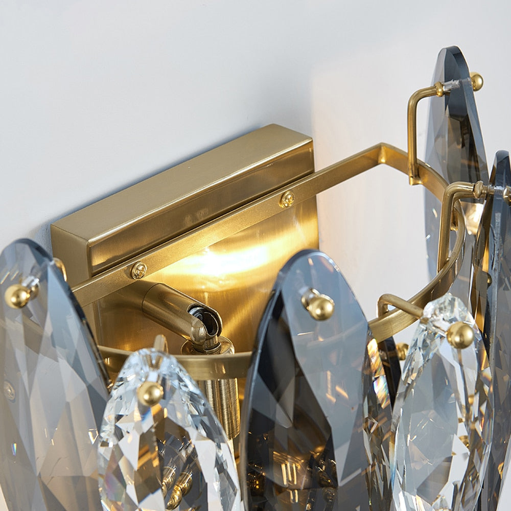 Ylk Gold Luxury Gray Crystal Wall Lamp