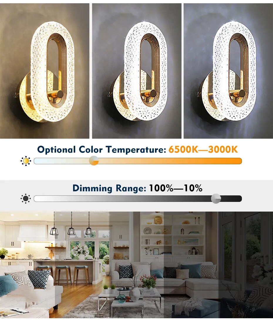 LYF Miraa Oval/Round Crystal Modern LED Wall Lamp