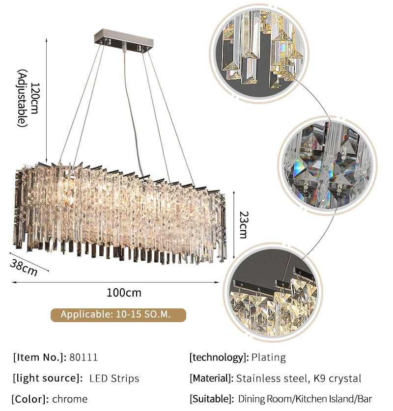 YLK Kitchen Island Modern Crystal Chandelier