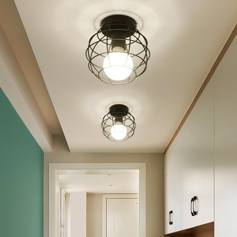 Iron Cage Metal Retro Ceiling Lamp