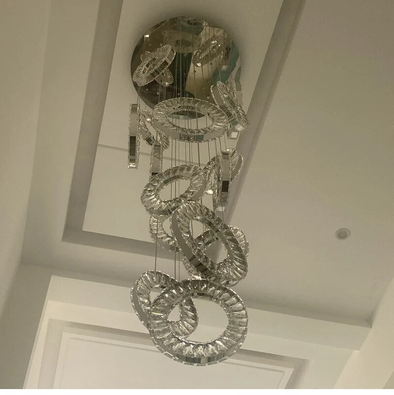 YLK Ring Design modern crystal chandelier for staircase long villa hall hanging