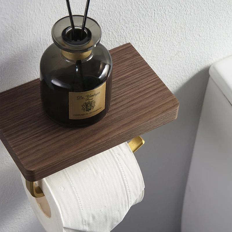 Cecilie - Toilet Roll Holder Brass Wood