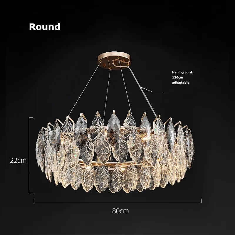 LED Dimmable Crystal Goose Feather Gold Silver Lustre Chandelier