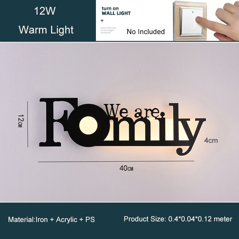 GRN HOME-FAMILY-LOVE Logo Creative Modern Acrylic Wall Lamp