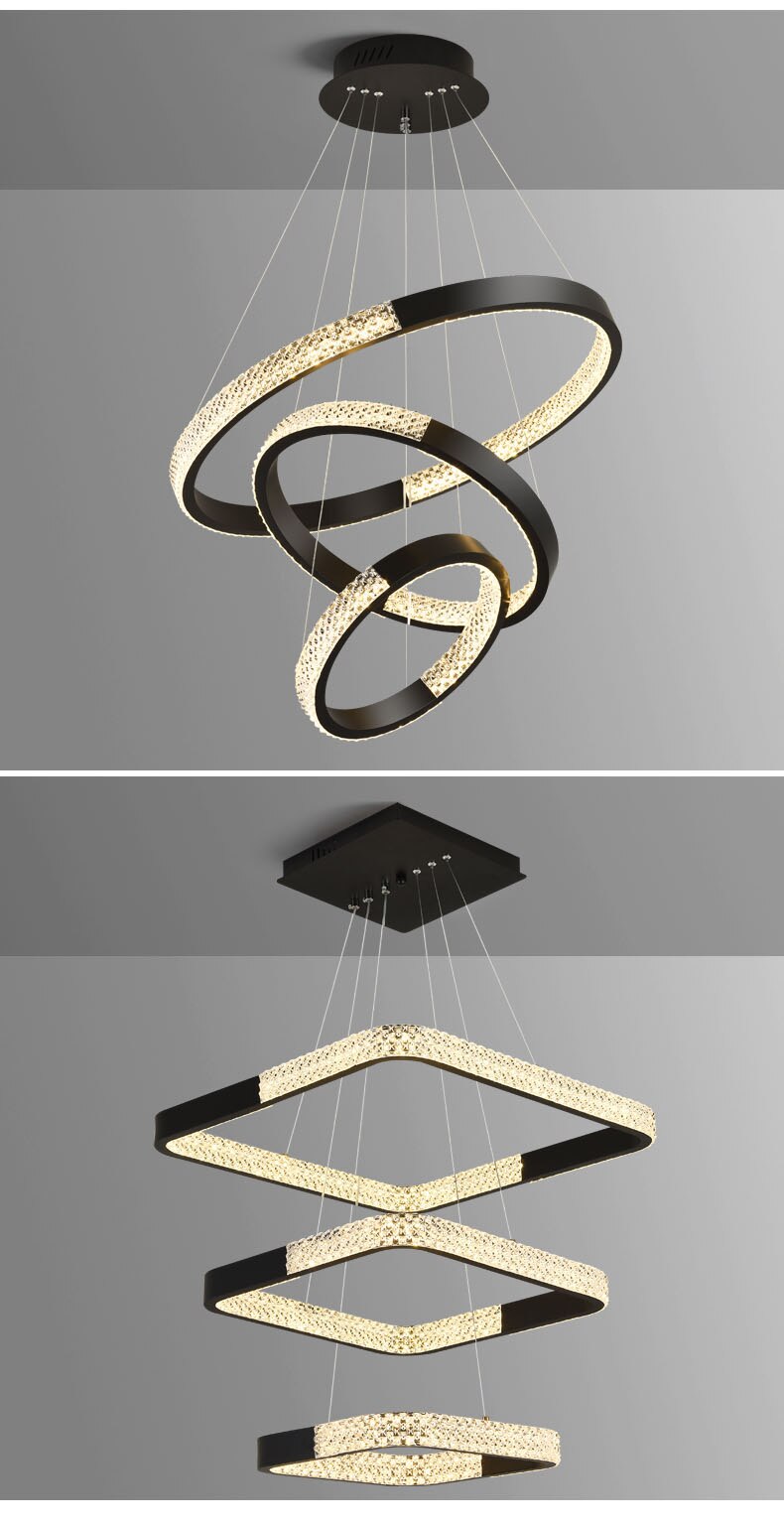 Indoors Ahsan - Gold Black Circle Rectangular Chandeliers Ceiling Lights