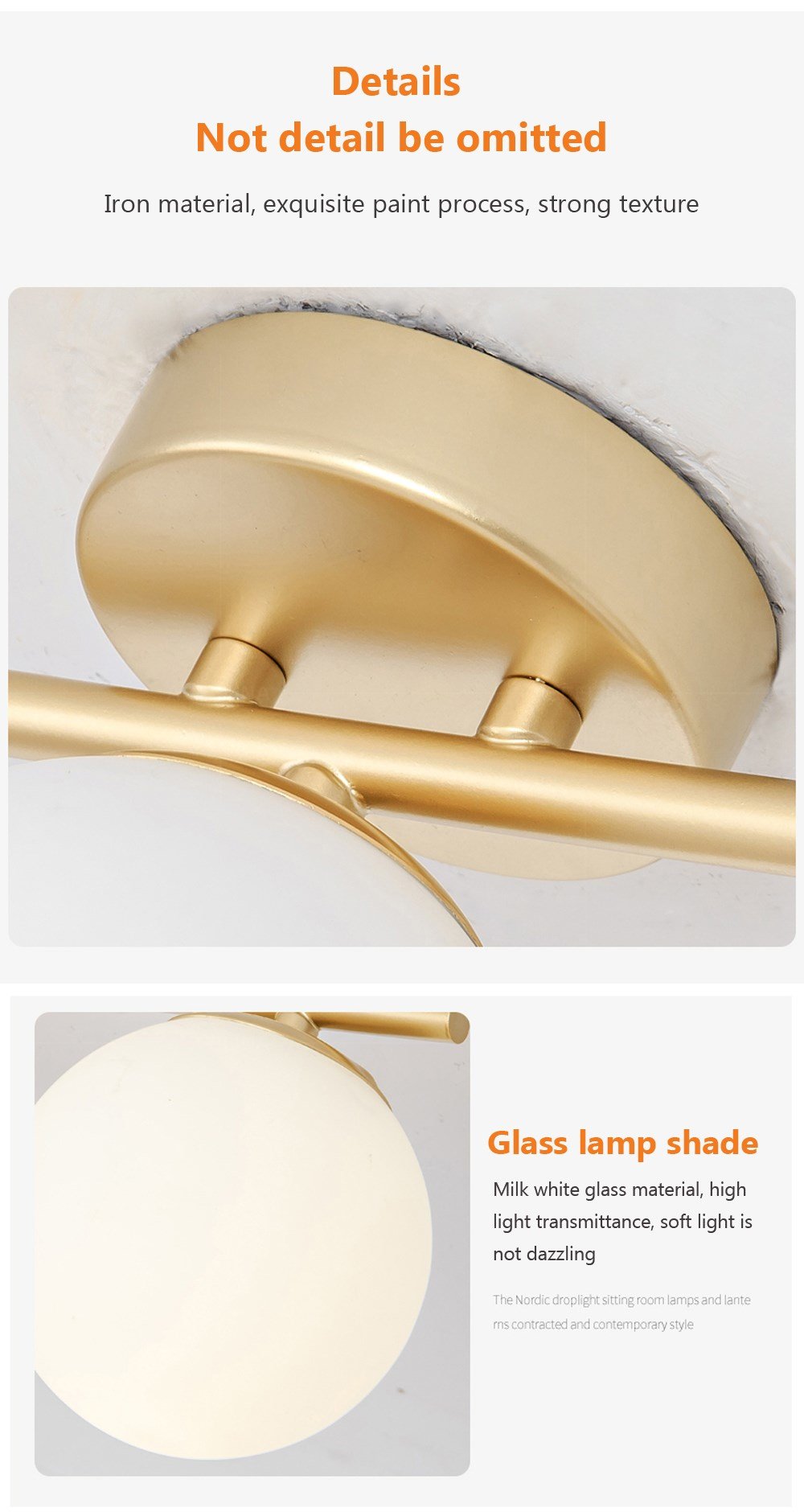 DAR Nordic LED Glass Ceiling Light White Ball Creative Golden