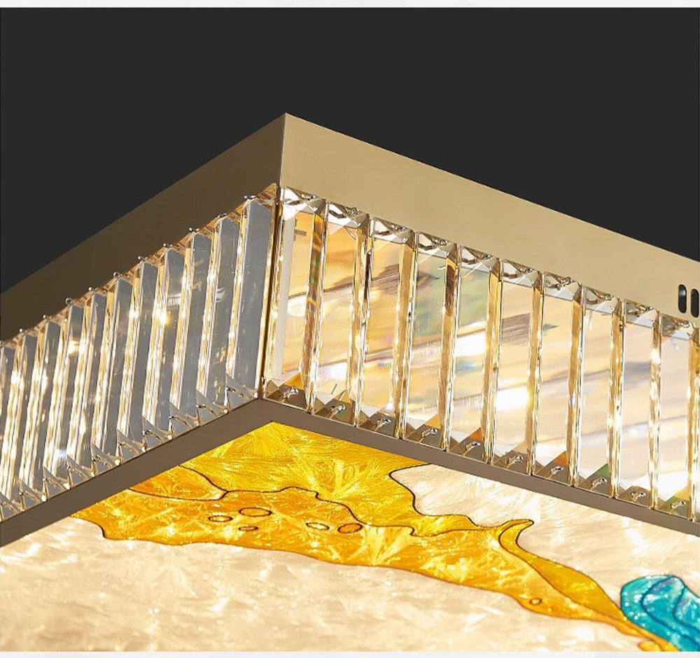 MAK Colored-Map Wall/Pendant/Ceiling Chandelier Dimmable LED Stained Glass Oval Gold Post-modern