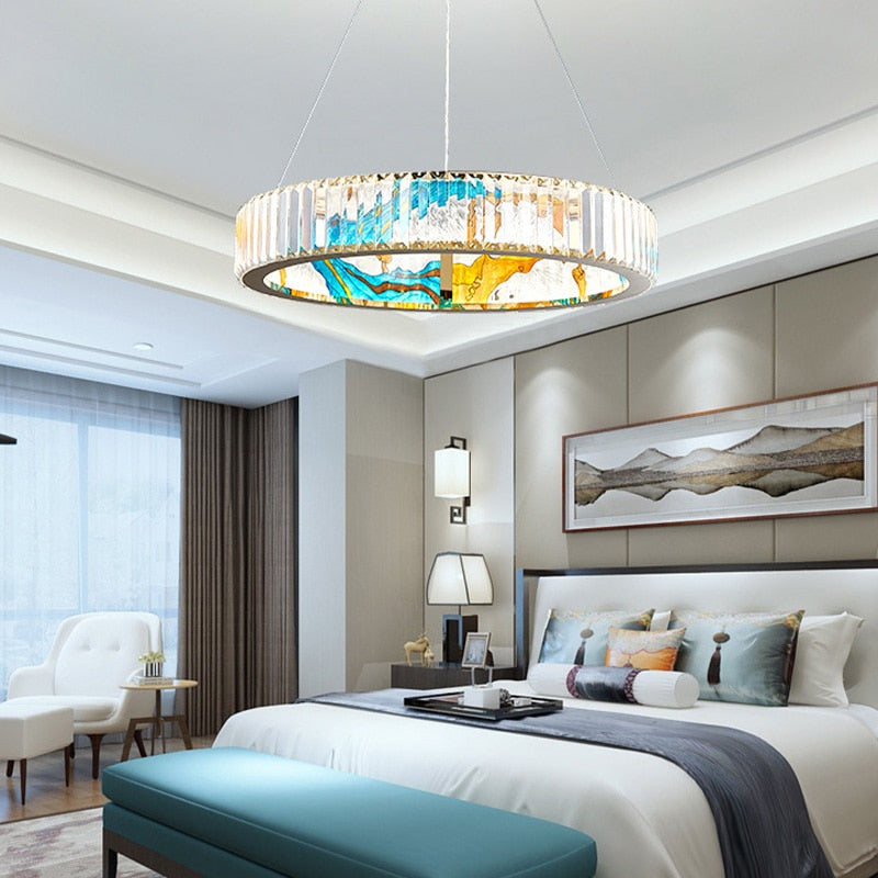 MAK Colored-Map Wall/Pendant/Ceiling Chandelier Dimmable LED Stained Glass Oval Gold Post-modern