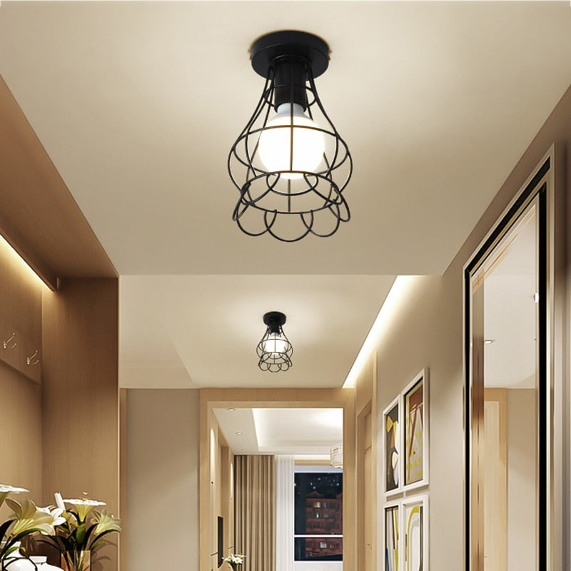 Iron Cage Metal Retro Ceiling Lamp