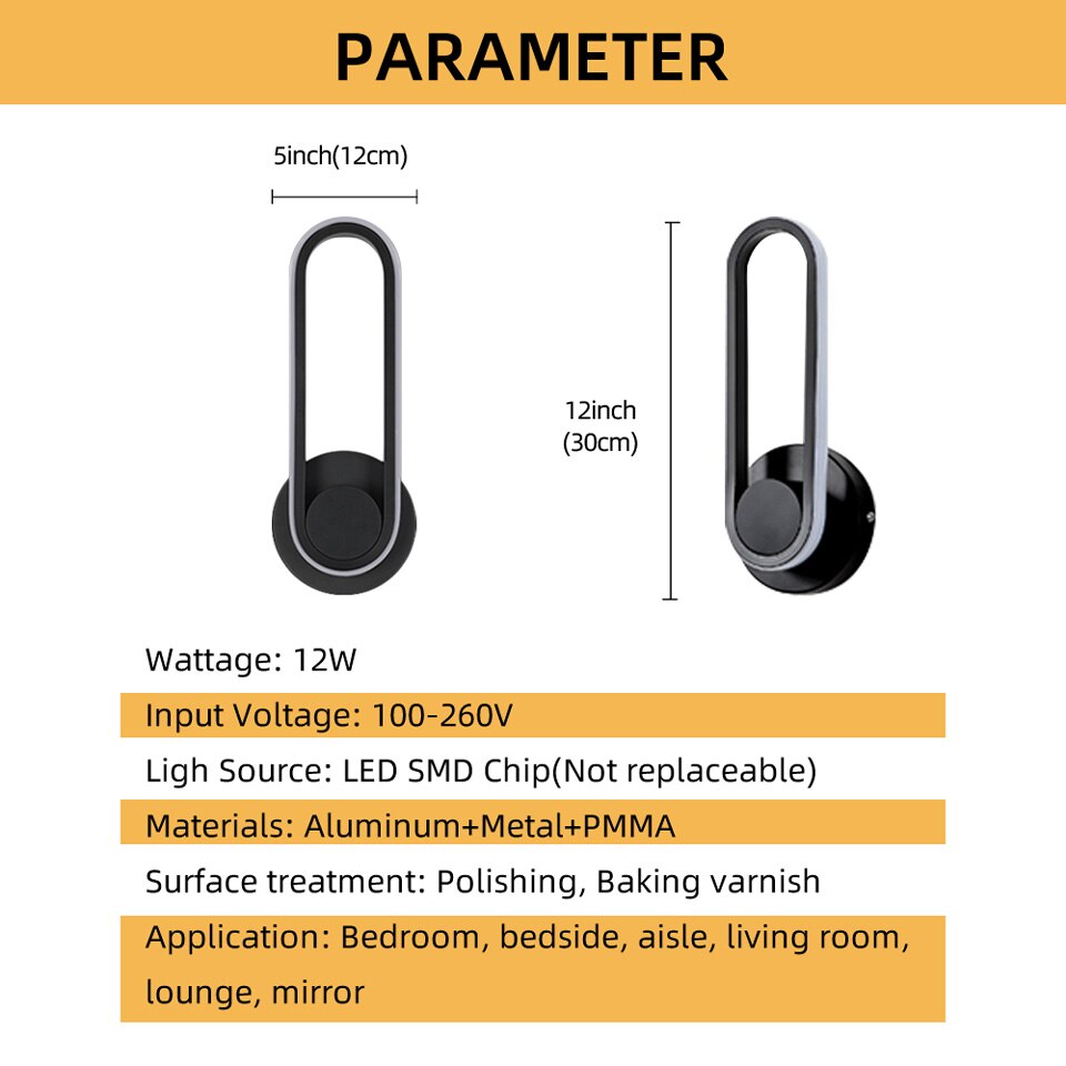 AiS LED Adjustable Nordic Wall Lamp Rotation Angle 330° 12W