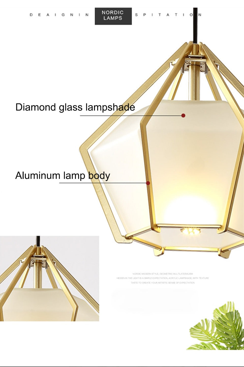 IIS Nordic Diamond Glass Golden Ceiling Hanging Lamp