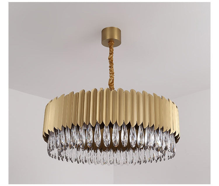 IND Modern Luxury Crystal Round Gold Black Chandelier Light