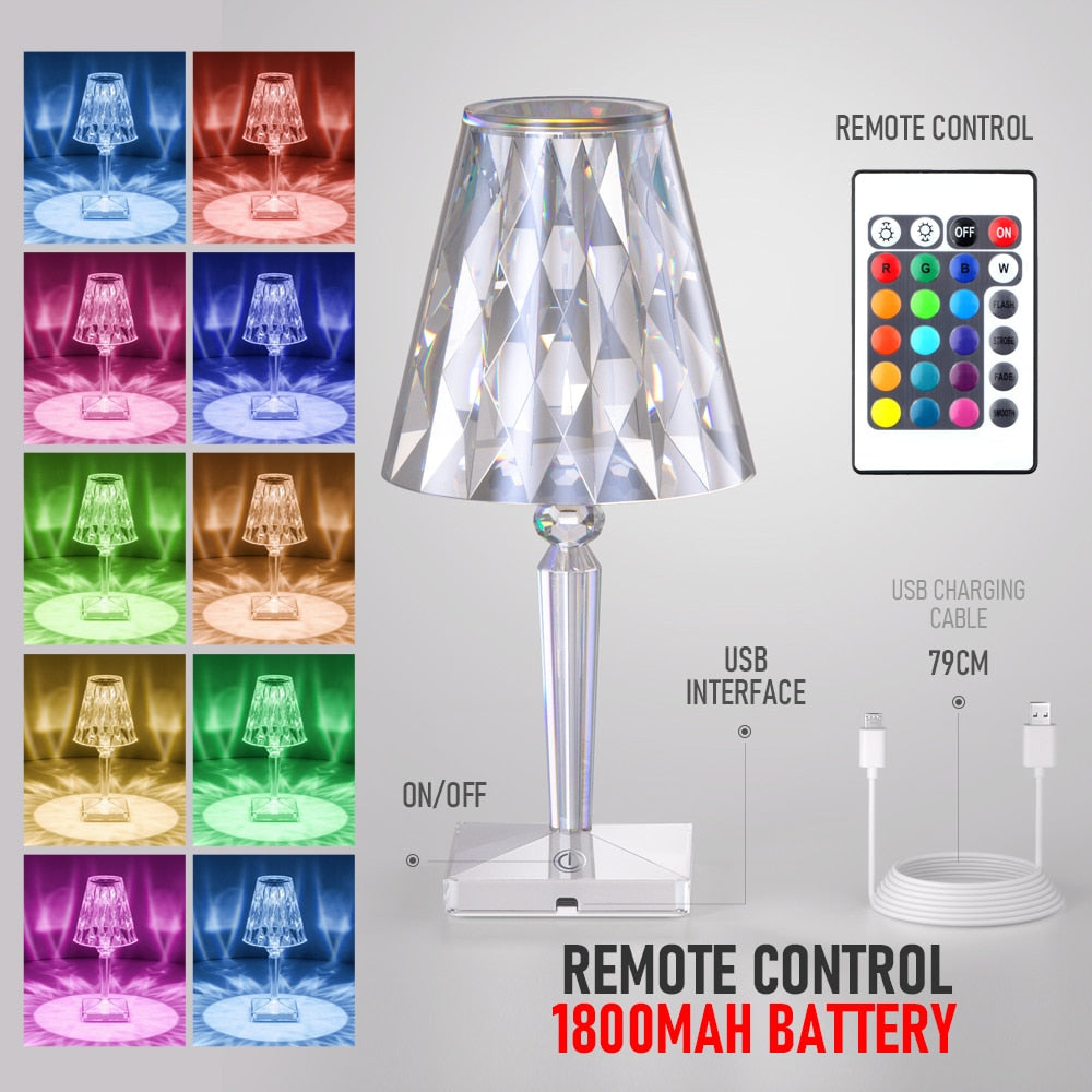 PQ LED Diamond Crystal Projection Night Lights USB Charging Touch Control