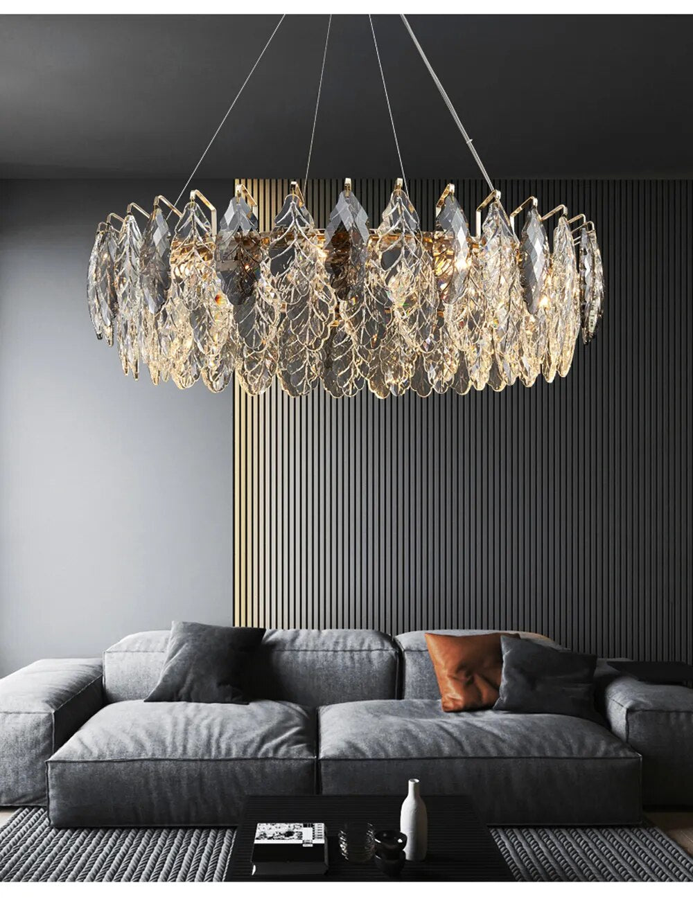 LED Dimmable Crystal Goose Feather Gold Silver Lustre Chandelier