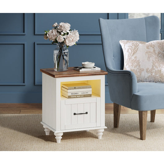 Kjell - Modern LED White Nightstand Small Bedside Table