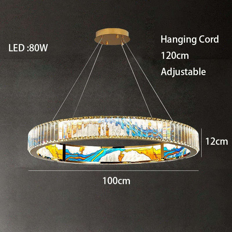 MAK Colored-Map Wall/Pendant/Ceiling Chandelier Dimmable LED Stained Glass Oval Gold Post-modern