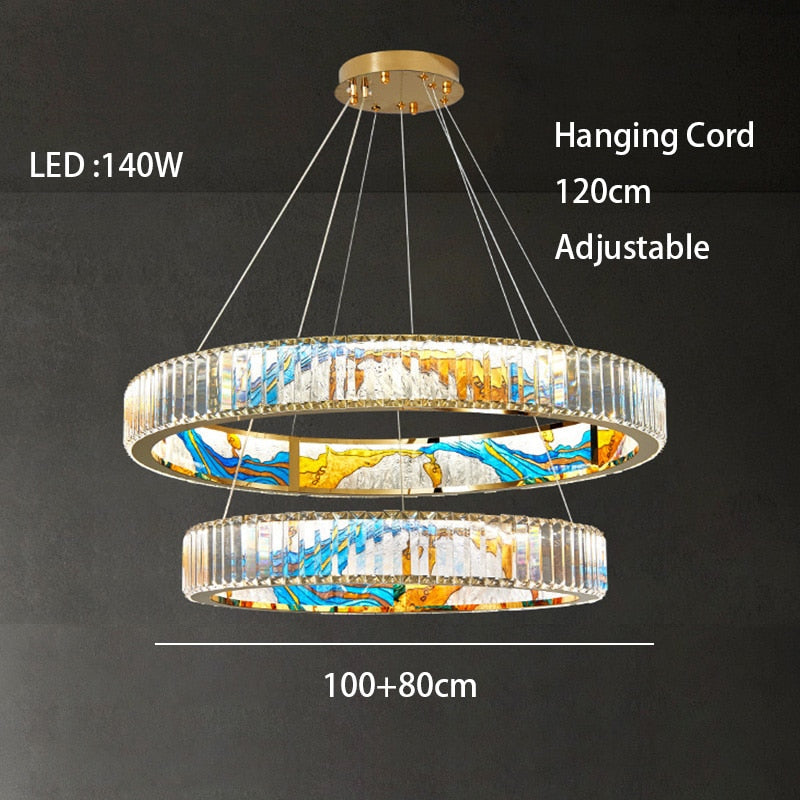 MAK Colored-Map Wall/Pendant/Ceiling Chandelier Dimmable LED Stained Glass Oval Gold Post-modern