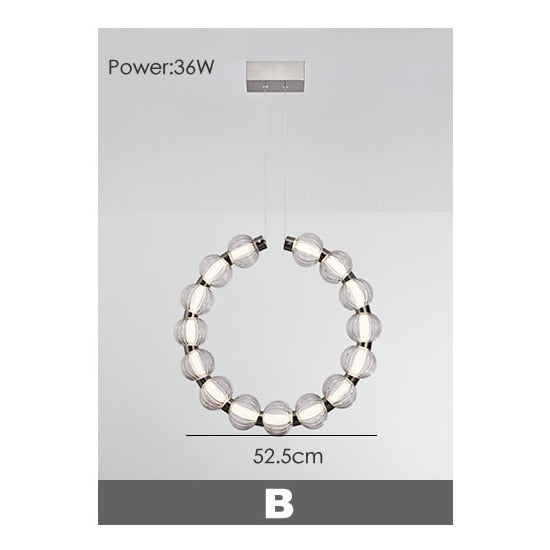 APEX Circular Ring Chrome LED Chandelier Pearl Necklace Style