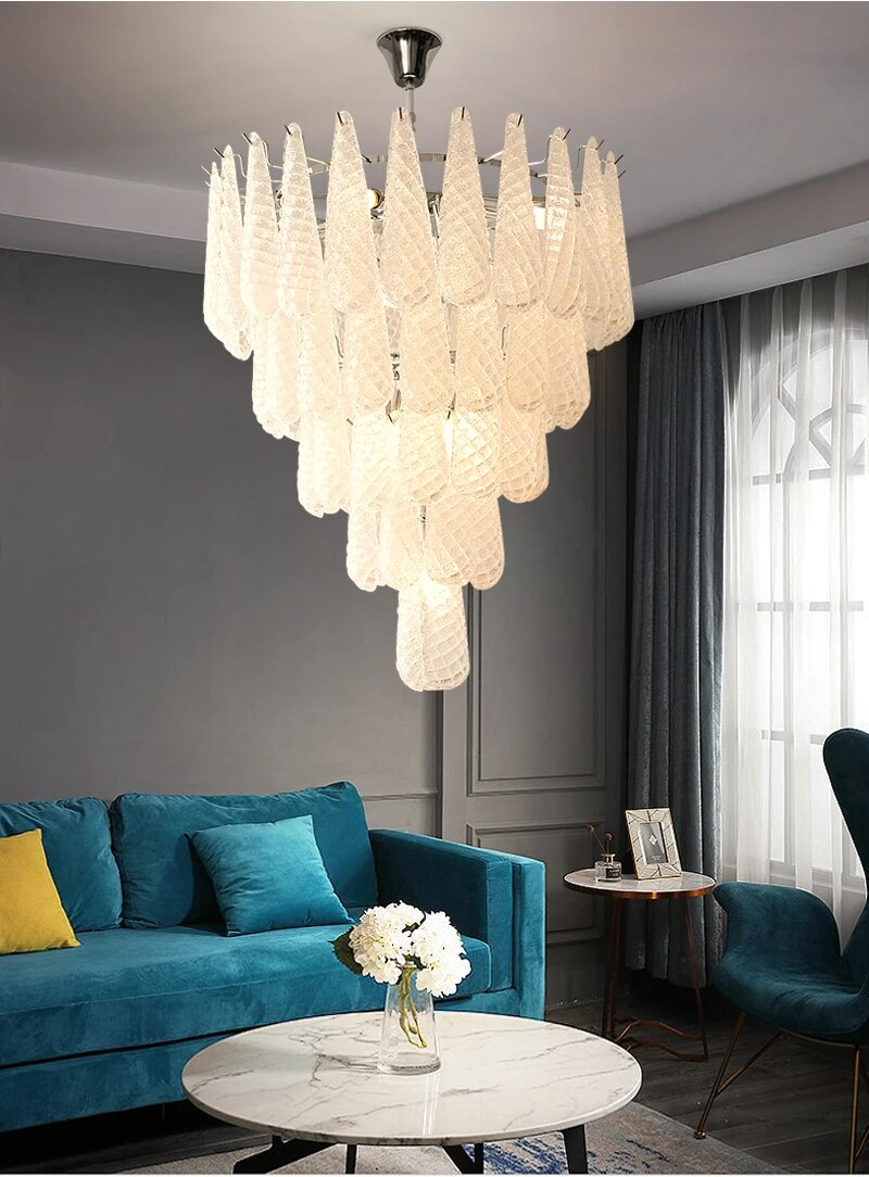 Ylk Murano White Glass Chandelier