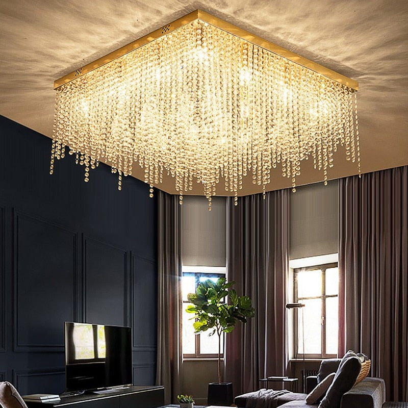 YLK Modern ceiling chandelier for living room round/square gold crystal lamp luxury