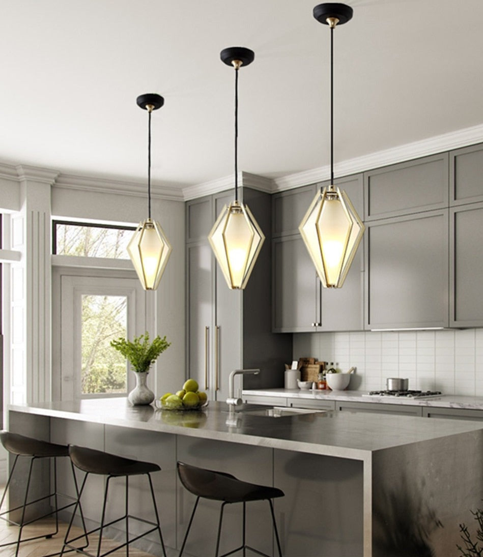 IIS Nordic Diamond Glass Golden Ceiling Hanging Lamp