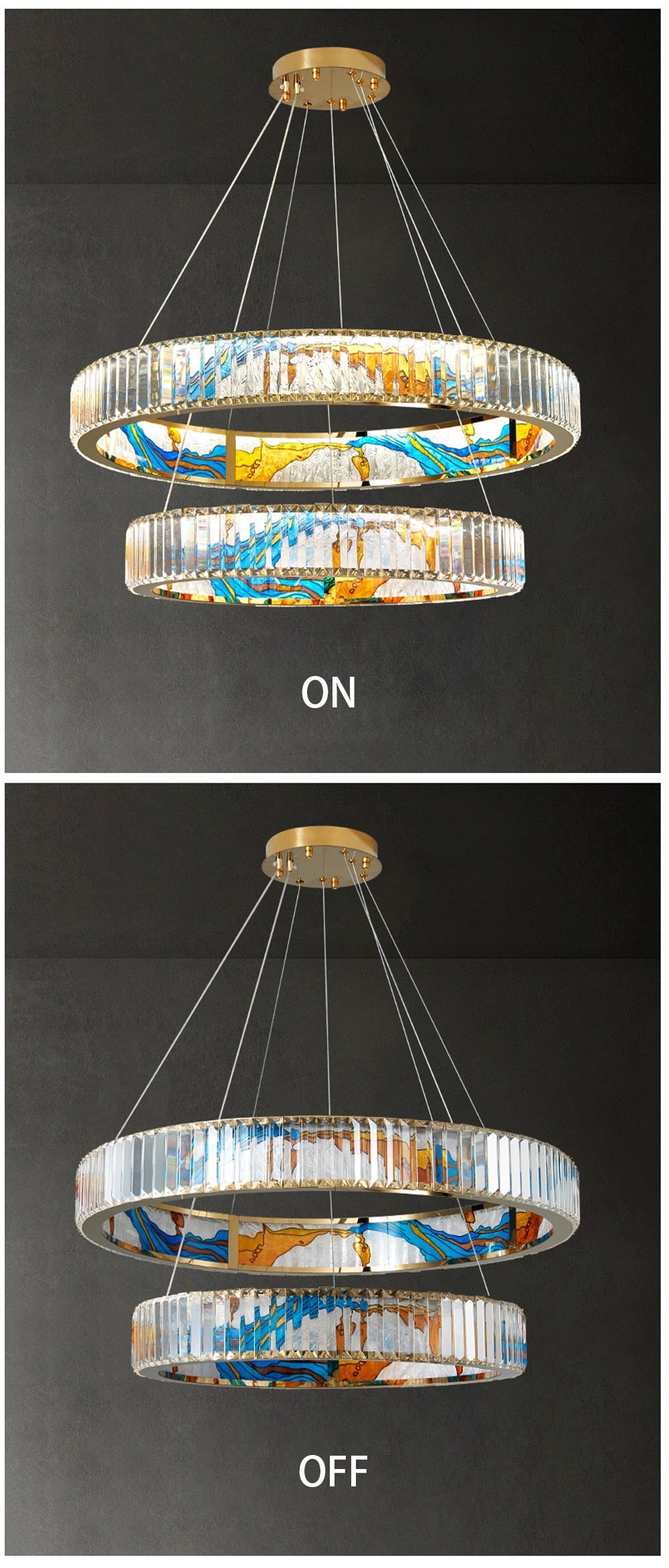 MAK Colored-Map Wall/Pendant/Ceiling Chandelier Dimmable LED Stained Glass Oval Gold Post-modern