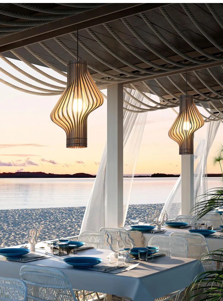 Nordic Wooden Cage Chandelier Birdcage Pendant Lights